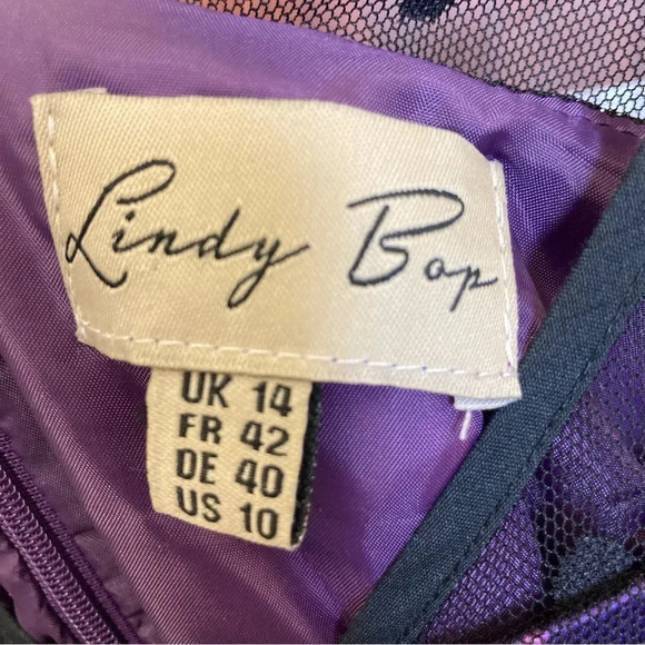 LINDY BOP Aliza A-Line Dress Size 10 Purple Floral Polka Dot - Picture 5 of 7